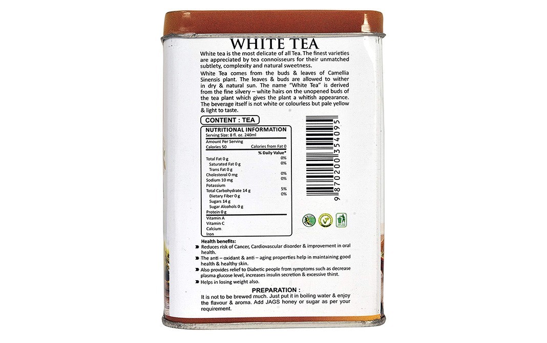 JAGS White Tea    Container  50 grams